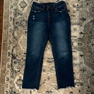 Blue Ankle Cropped Jeans with Rich Indigo Wash